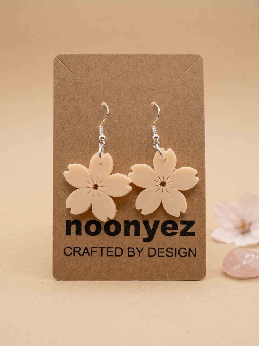 Cherry Blossom Earrings – 3D Printed Floral Dangle Earrings