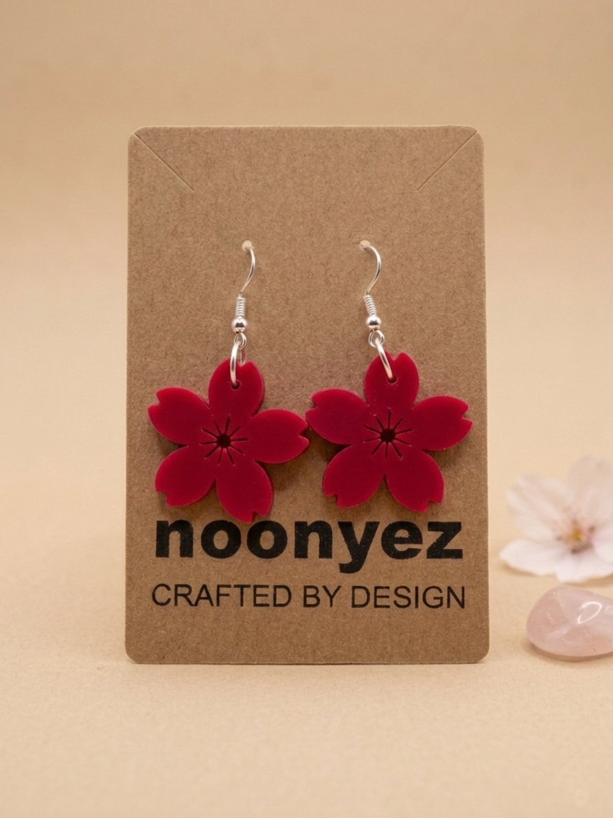 Cherry Blossom Earrings – 3D Printed Floral Dangle Earrings